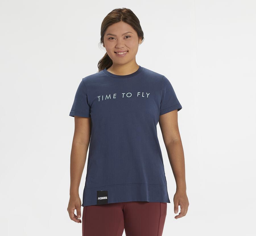 Hoka One One Brand - Women's T-Shirts - Navy - UK 918JEAINY